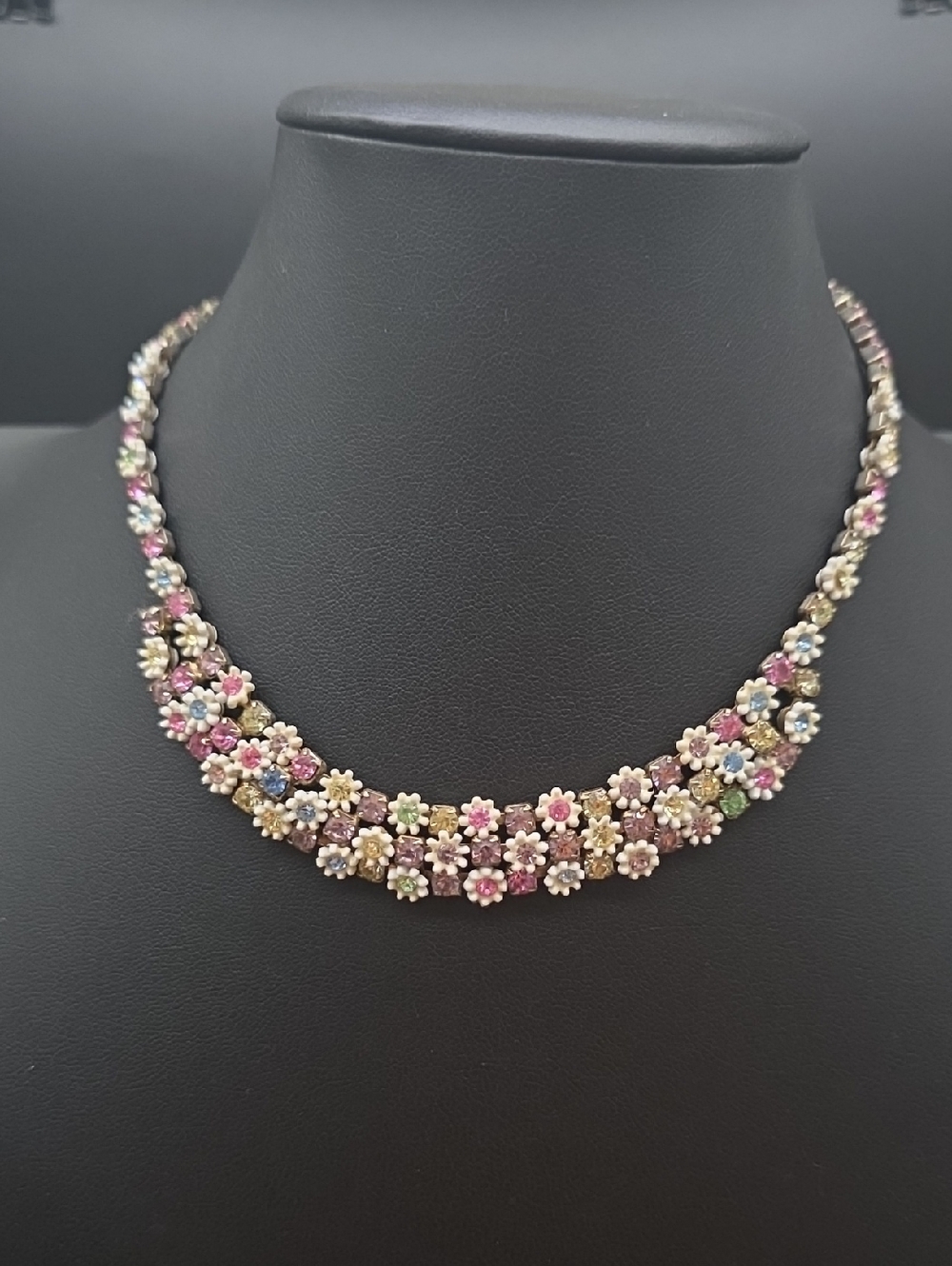 VINTAGE LERUE Floral Multicolor Crystal Choker Necklace - Women Jewelry